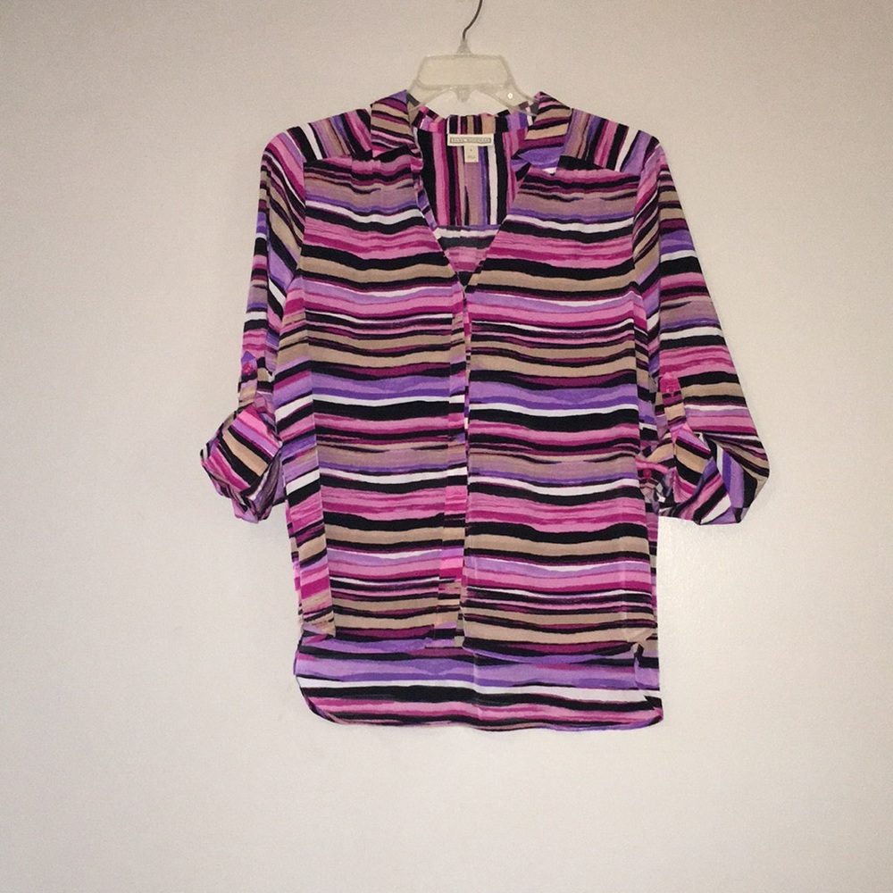 COPY - Dana Buchman Striped Blouse Pink Purple